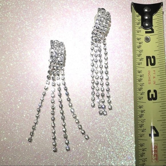 Statement Vintage Earrings Rhinestone Drop Fringes Tassels - Picture 3 of 4